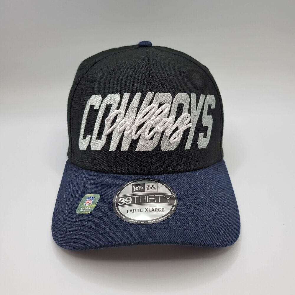Dallas Cowboys Mens L/XL Hat New Era Flex Fit 39THIRTY Black Navy 2022 NFL Draft